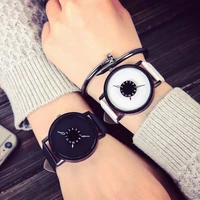 simple dial quartz watches ins fashion white black couple watches leather strap clock watch for girls men women casual
