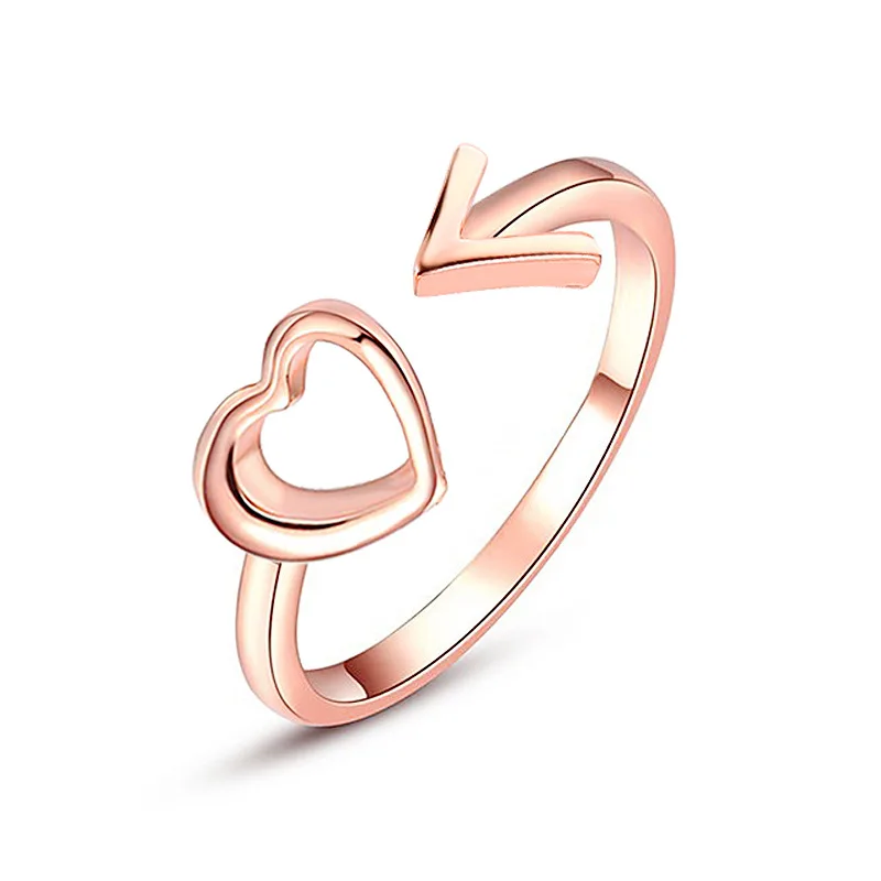 Korean Style Arrow Heart Open Rings For Women Ajustable Size Ring Gold Silver Color Rose Metal Fashion Bague Femme Bijoux | Украшения и