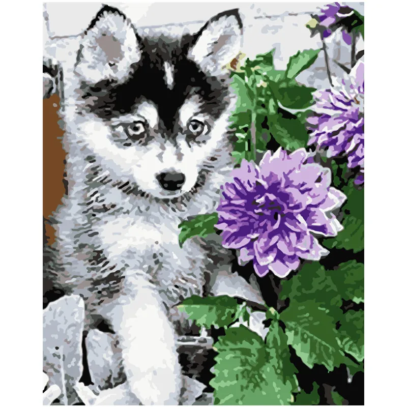 Картина по номерам DIY дропшиппинг Большой размер цветы и милый щенок животное
