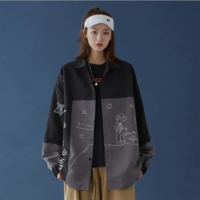 Женские блузки в стиле BF свободная верхняя одежда Харадзюку женские весенние