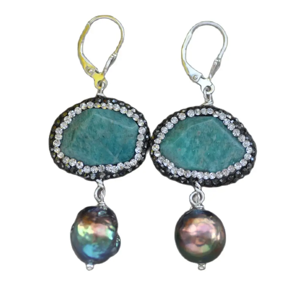 

MTC · STAR Z10723 11 мм павлиний-черный круглый жемчуг Эдисон нефрит CZ Висячие серьги 925 серебро