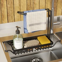kitchen stainless steel drain rack dish cloth towel rack sink retractable kitchen sink shelf storage soap sponge basket
