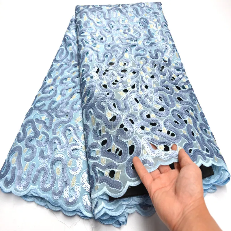 Последняя африканская кружевная ткань 2020 высокое качество небесно-голубое