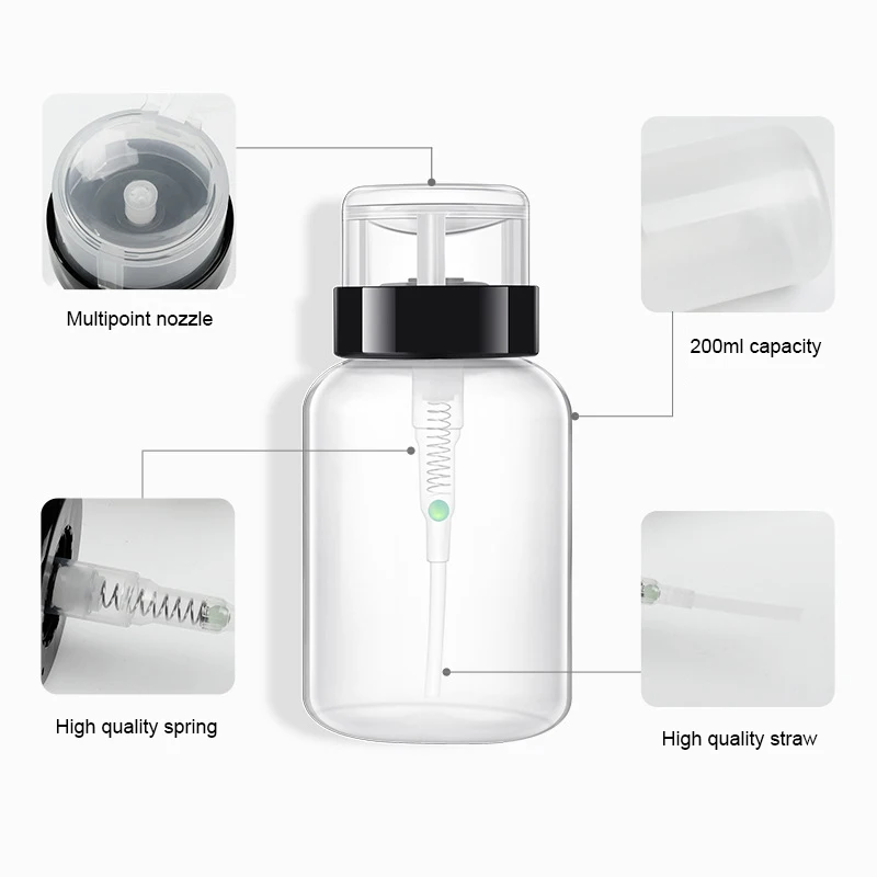 

200ml Empty Container Nail Polish Remover Can For Alcohol Liquid Press Pumping Dispenser Bottle Press Bottle TXTB1