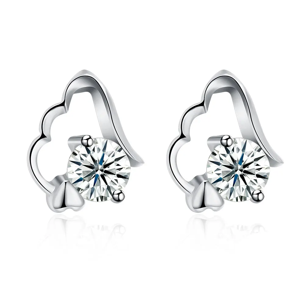 

SILVERHOO Sterling Silver 925 Jewelry Creative Double Heart Earrings For Women Round Cubic Zirconia Stud Earring To Girlfriend