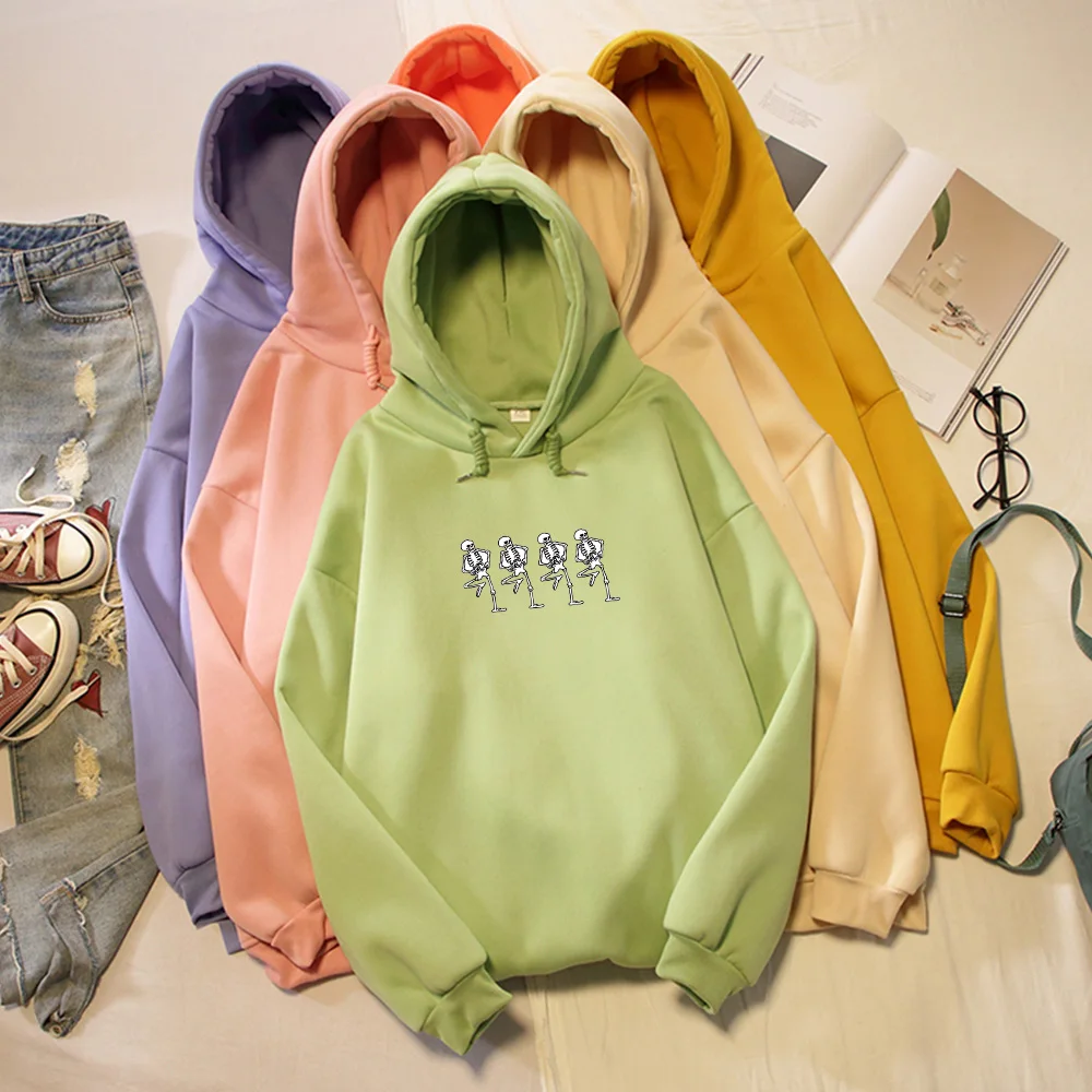 Women Gothic Punk Hooded Hoodies Sweatshirt Harajuku Fashion Unisex Sweatshirtswomen Skeleton Printed Women Sweetshirts Big Size