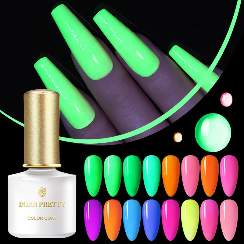 

BORN PRETTY 6ml Fluorescence Gel Polish Soak Off Nail Art Gel Luminous Nail Gel Glow In Dark Summer Series Gel Varnish 48 Colors