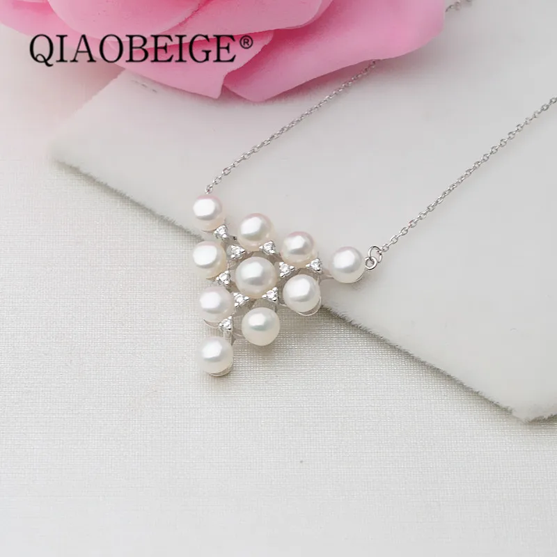 QIAOBEIGE S925 серебро много Жемчуга 5 6 мм ожерелье модный речной жемчуг кулон