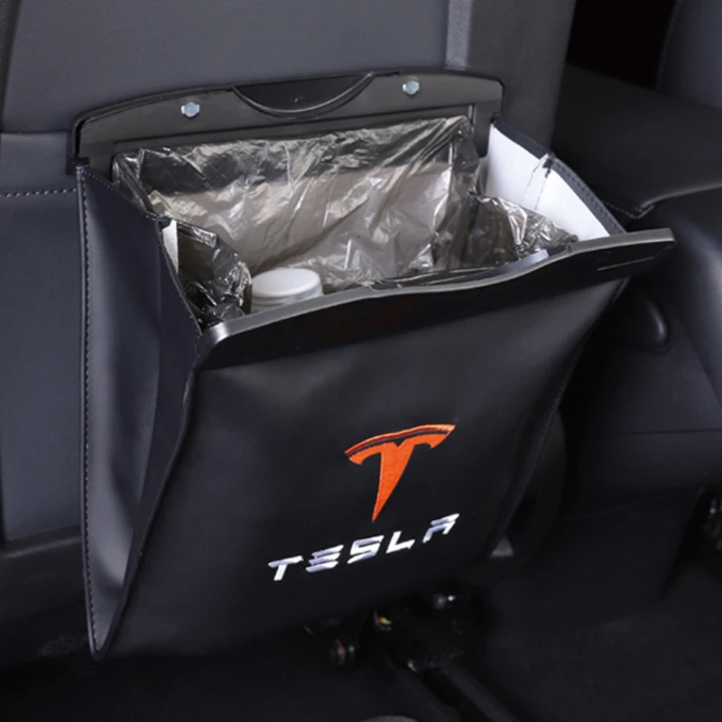 

Car Garbage Trash Bag Seat Back Hanging Storage Bag Inter Pocket Container Box Trash Can For Tesla Model 3 X S Car Accessories