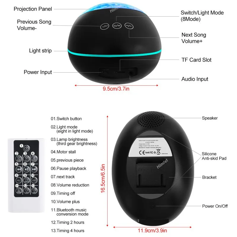 Проекционная лампа Lucky Stone с дистанционным управлением по Bluetooth ночсветильник