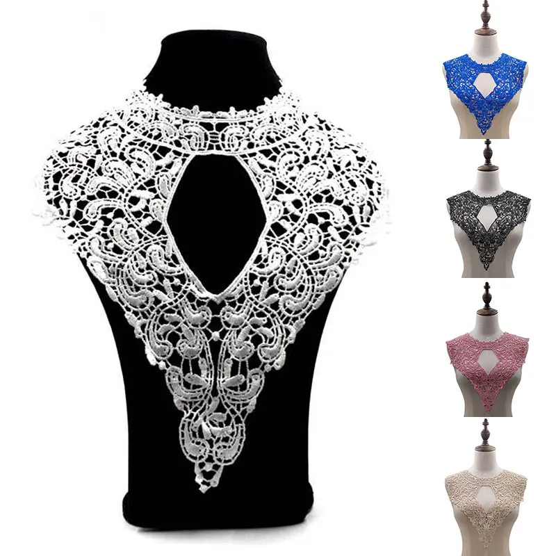 

High Quality White Lace Embroidered Applique Water-soluble lace collar Openwork embroidered fake collar DIY lace accessories