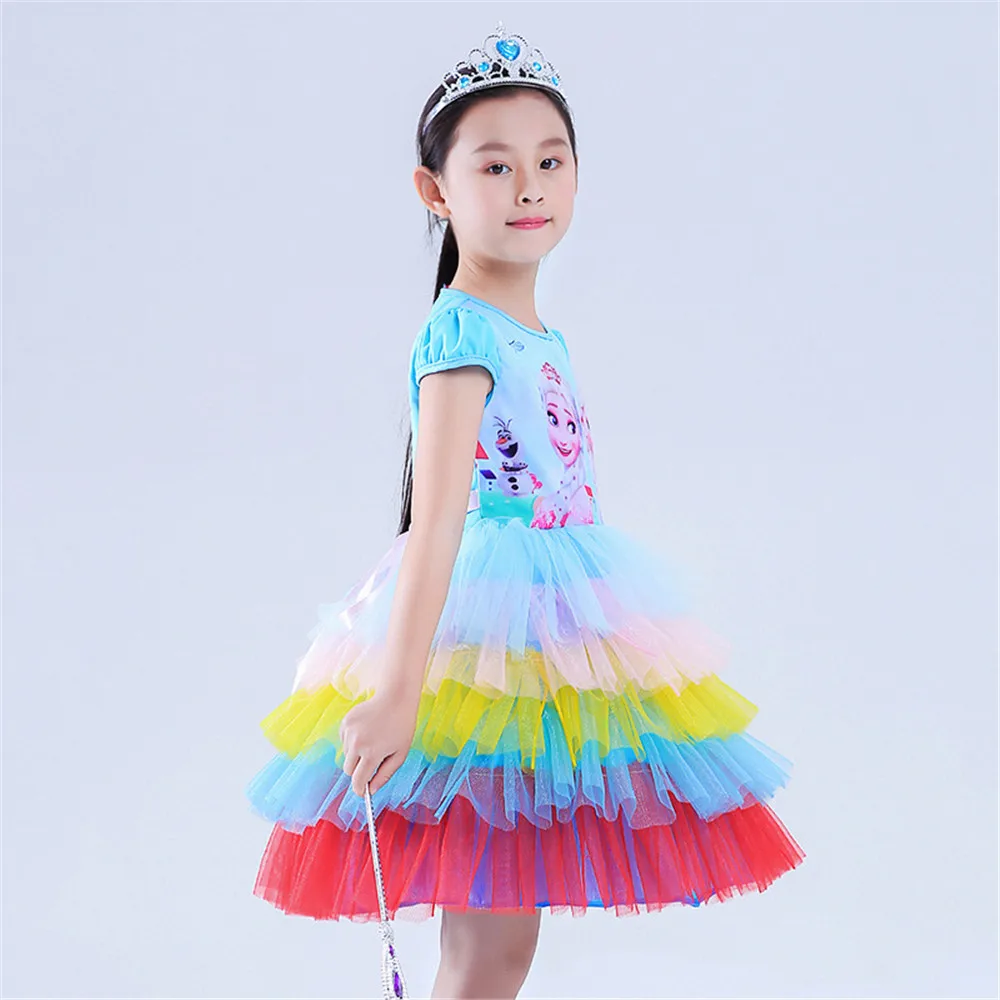 Новое платье Эльзы платья принцессы для девочек костюмы детей нарядные вечерние