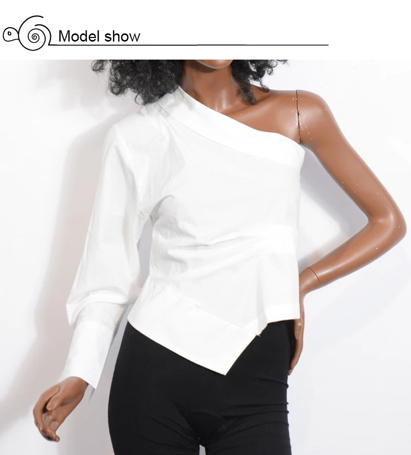 Дизайн Женская Весенняя летняя блузка белая на одно плечо женская s Blusas неровный подол тонкая женская рубашка Топы