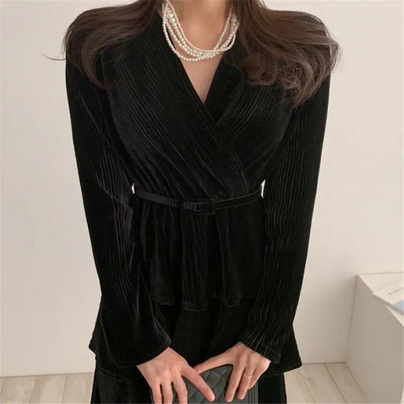 HziriP вельветовое Стильное однотонное элегантное платье с v-образным вырезом 2020