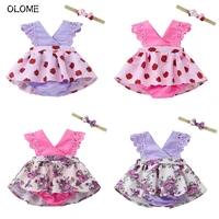 olome summer baby girls dress with bow headband comfortable infant short sleeve dress princess style newborn girls dress
