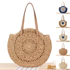 Летняя женская круглая сумочка, соломенная плетеная полосатая сумка на плечо для женщин, Роскошные Дизайнерские повседневные пляжные сумки-мессенджеры