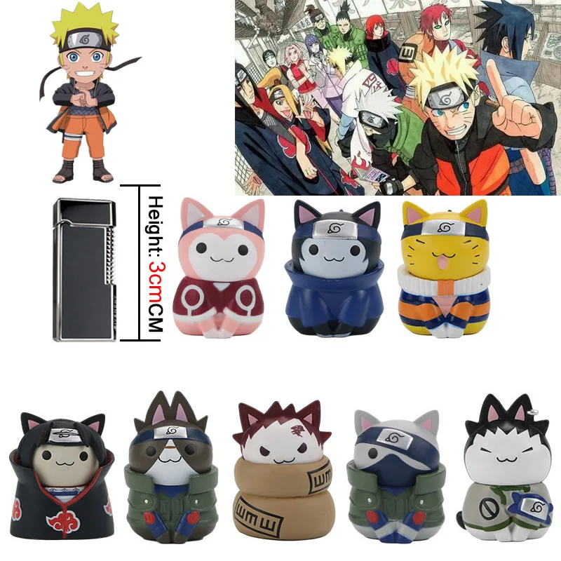

8PCS Set Anime NARUTO Cat Figures PVC Q Version Doll Kakashi Akatsuki Gaara Action Figure Kawaii Cute Cartoon Christmas Kid Gift