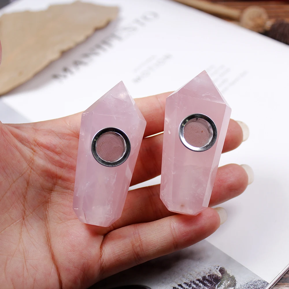 Розовые мелкие дымчатые трубки натуральные камни и минералы с ситечком высокое