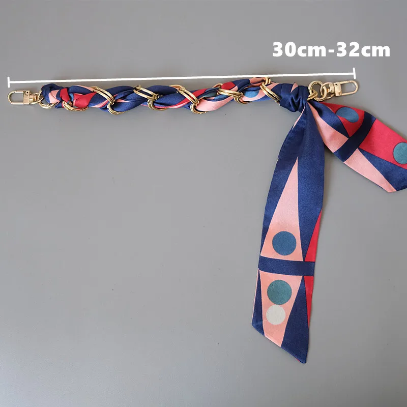 

New Fashion Woman Handbag Accessory Scarf Short Chain Detachable Replacement Silk Scarf Strap Women Shoulder DIY Bag Handle