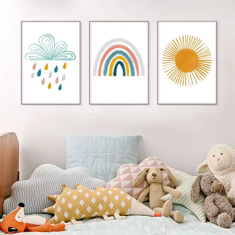 

Baby Nursery Wall Art Canvas Poster Prints Cartoon Brush Sun Painting Bedroom Decor Nordic Kids Decoration Picture Children