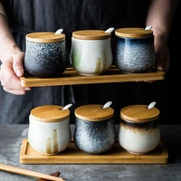 japanese style ceramic seasoning jar grain dispenser set originality seasoning box kitchen seasoning tools kitchen accessories