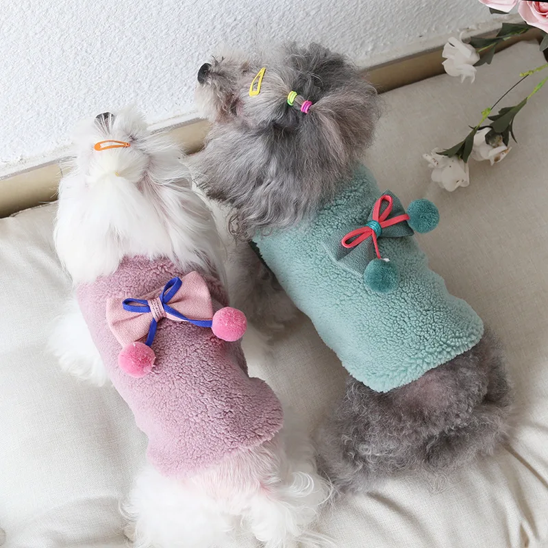 

Dog Clothes Bow Wool ball Cat Dog Vest Jacket Vest Cotton Coat PET Clothing For Dogs Pet Winter Products Puppy Teddy Chihuahua