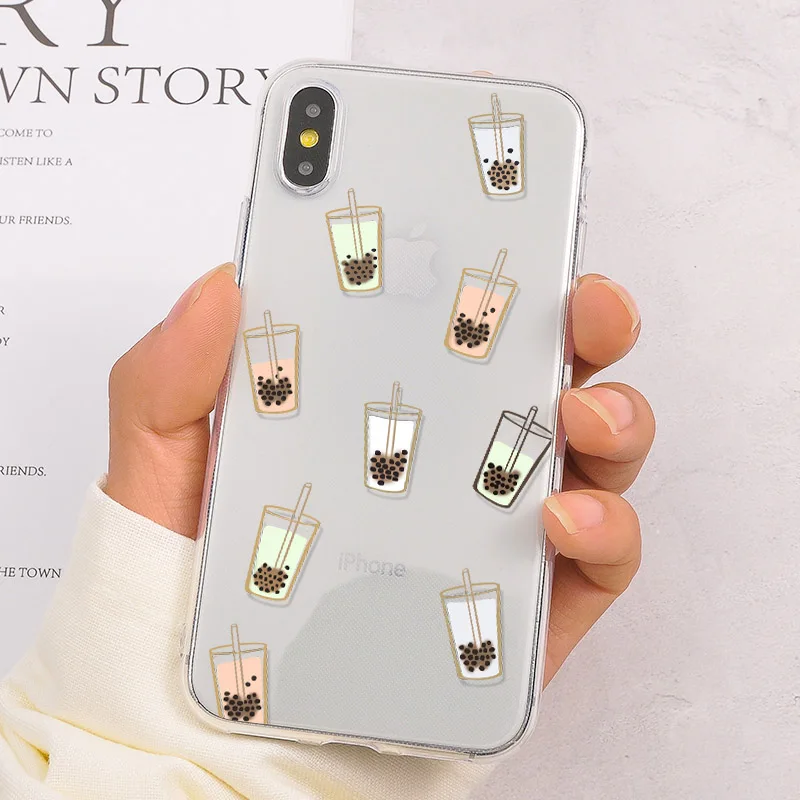 Прозрачный чехол для телефона с жемчужным молочным чаем iPhone XR XS Max X 7 8 6S Plus