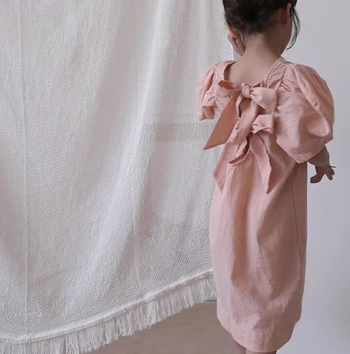 spring and summer girls line U-back bow bubble dress dresses | Детская одежда и обувь