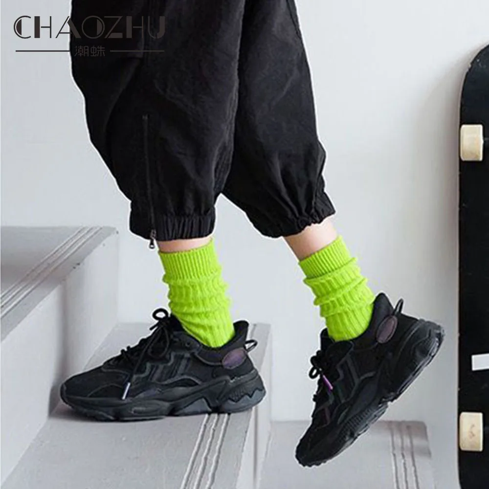 Носки CHAOZHU женские в стиле хип-хоп жёлтые оранжевые неоновые флуоресцентные