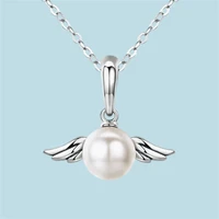 personality design angel wings silver plated pendant 2021 fashion women pearl short necklace elegant women engagement jewelry