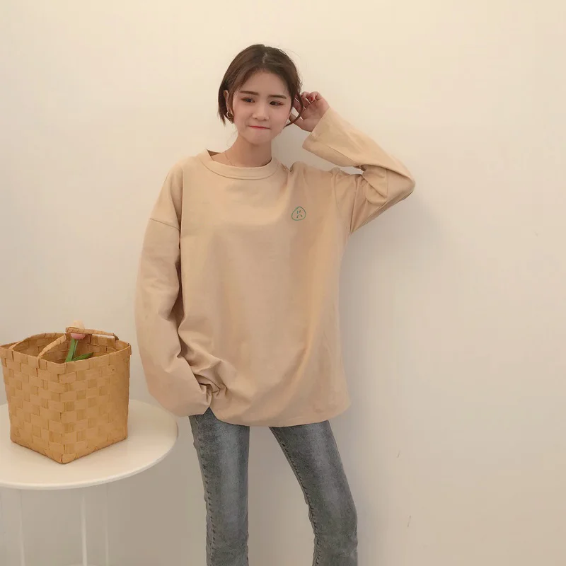 

2021 Осень корейский стиль Свободный Повседневный Простой чистый