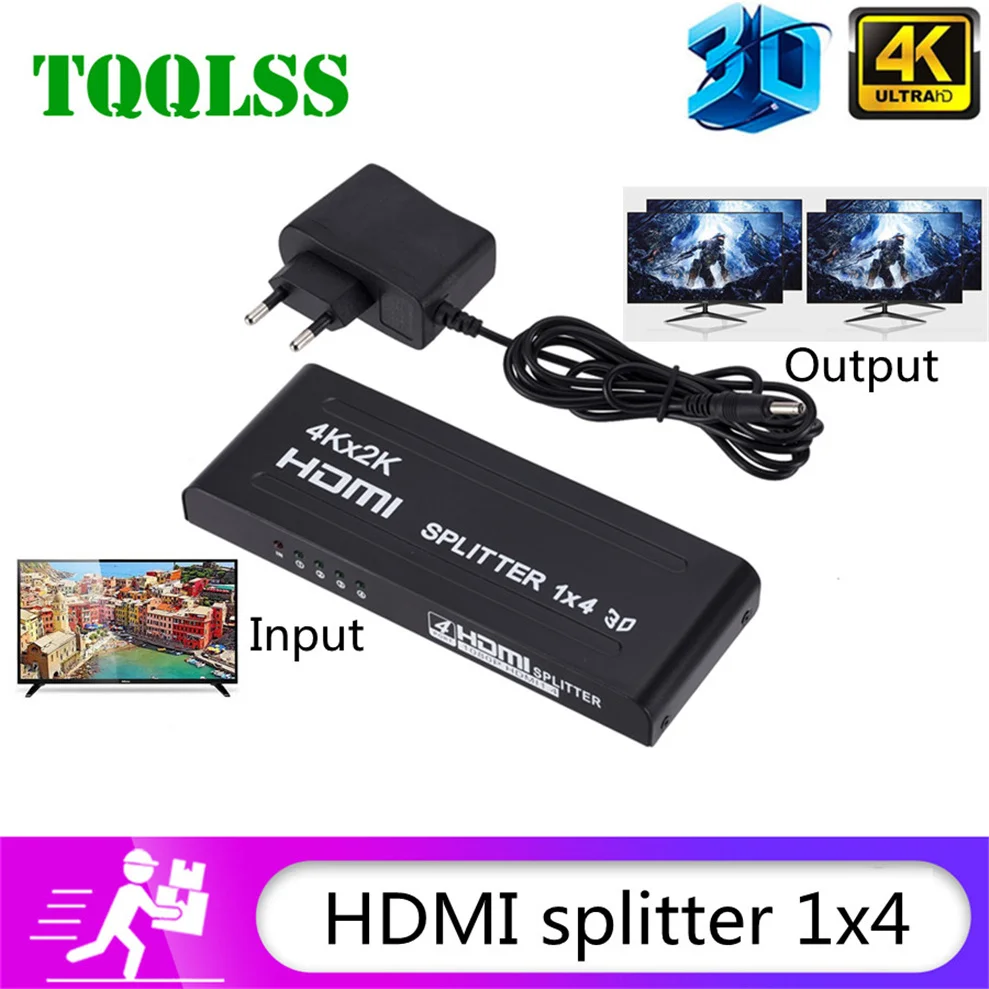 TQQLSS HDMI-совместимый сплиттер 1X4 HD 4K @ 30 Гц HDCP 1 в 4 выход СВЕТОДИОДНЫЙ одного ТВ Box3 Ps4