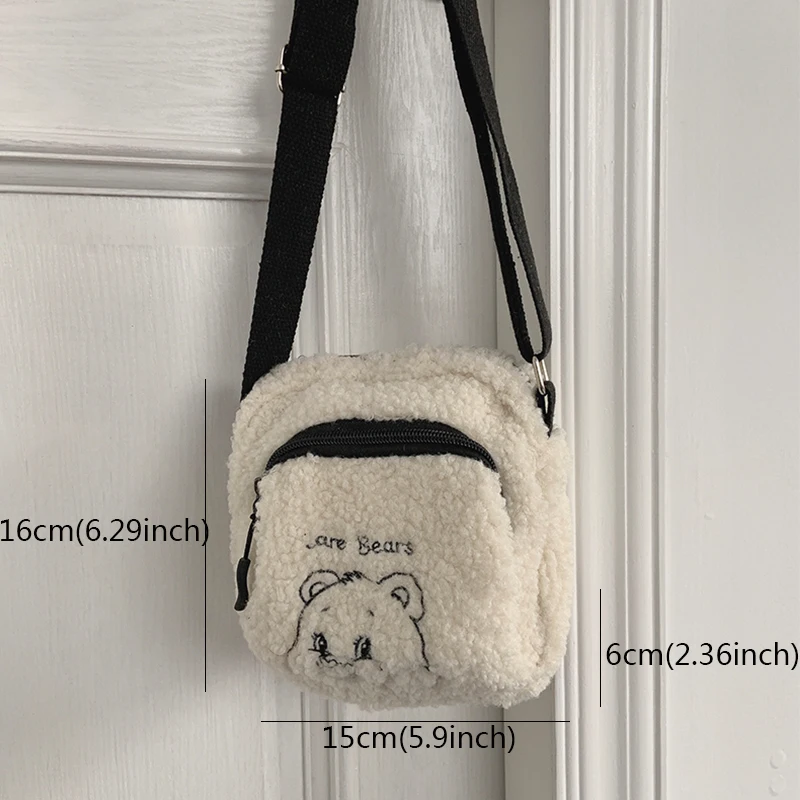 

Korea Fashion Bear Lamb Wool Women Shoulder Messenger Bags Mobile Phone Bag Embroidered Crossbody Bags Pouch Coin Purse 2021
