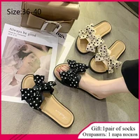 2021 sweet slippers flat heels womens polka dot bow slippers casual outdoor slippers sandals ladies outing polka dots