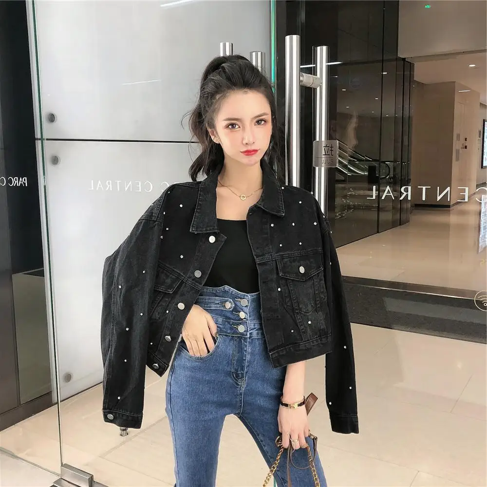 Куртка женская джинсовая короткая свободного кроя винтажная верхняя одежда из