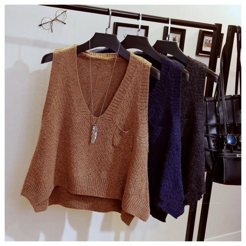 

Women's Sweater Hedging New Loose Vest With Soft V-neck, Sleeveless Knit, Casual Tank Top Fashion Autumn Winter Solid Color