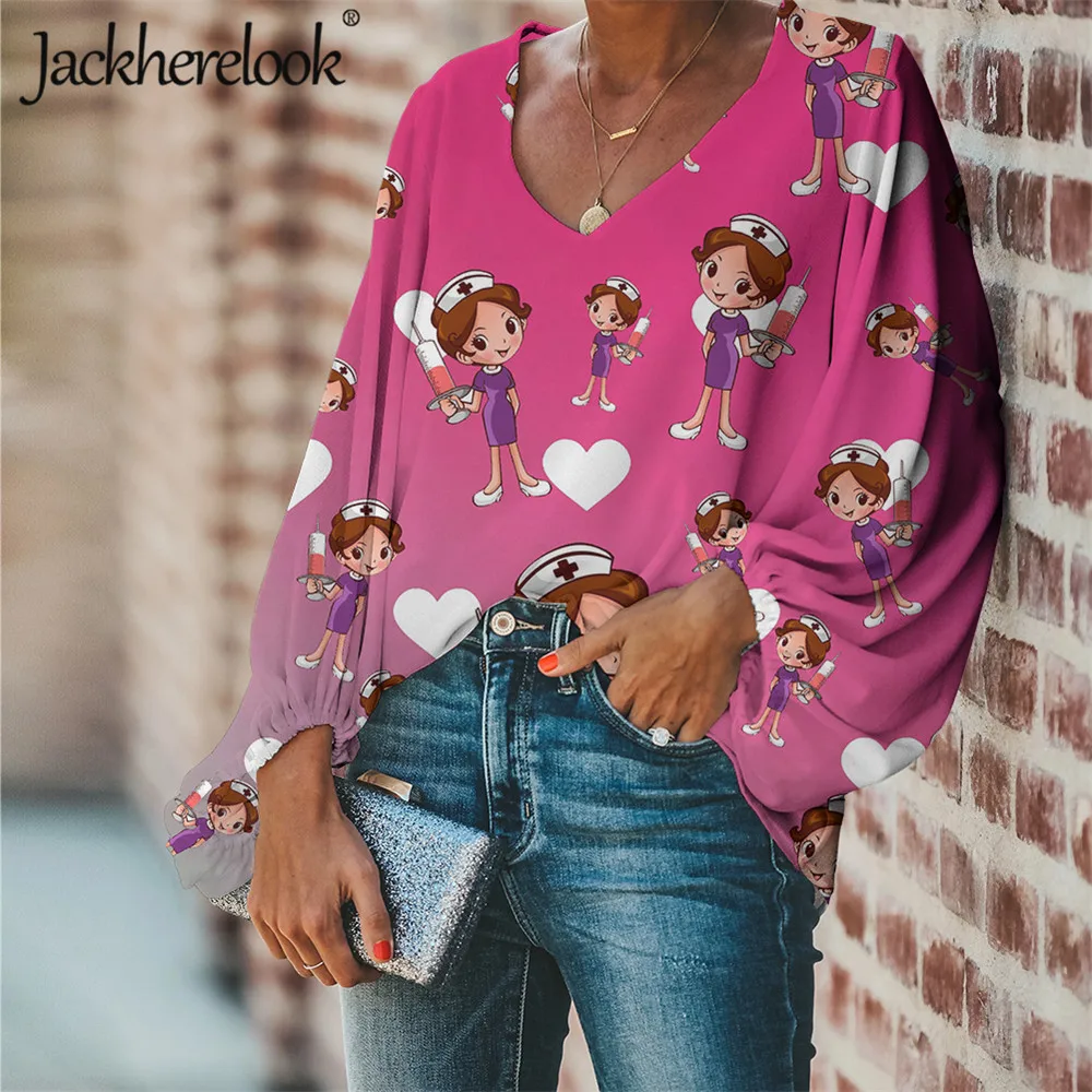 

Jackherelook, милая дизайнерская модная женская блузка с мультяшным рисунком для кормления/врача, 2020, женские топы больших размеров, весенние шиф...