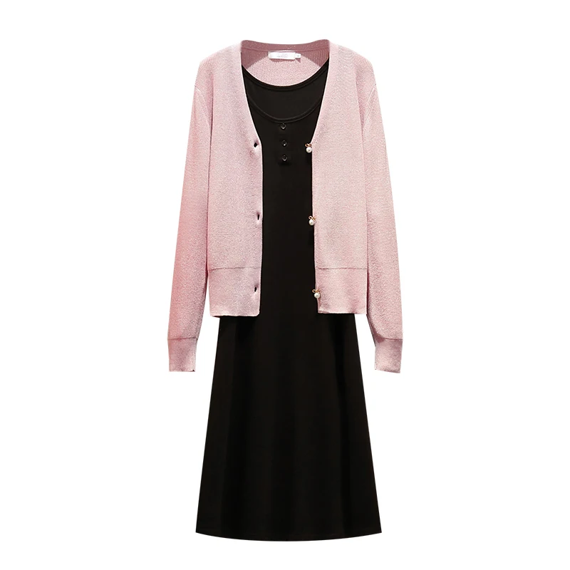 

Vogue Outfit New Sweater Knitting Cardigan Coat Tank Basic Dress Suit Women 2 Pcs Clothing Set Knitwear Leisure Outfit Fall