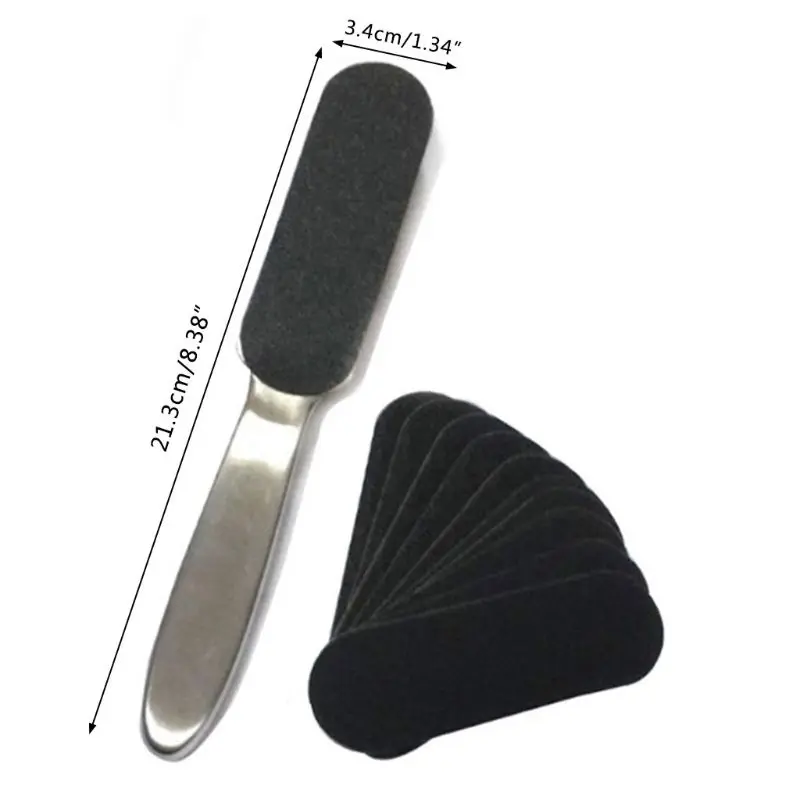 

21.3cmx3.4cm Pedicure Callus Remover Stainless Steel Foot Rasp File 10 Double-Sided Replacement Grits Pad Easy Heel Scrubber