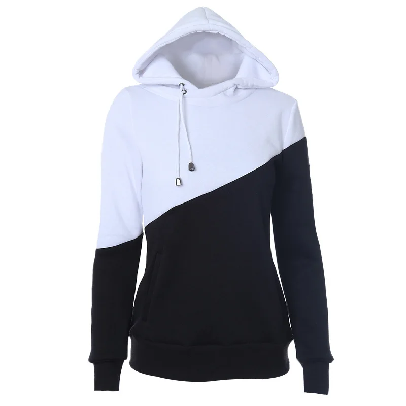 

European and Beautiful Women's Sweater Color Matching Drawstring Hooded Pullover Pocket Long-sleeved Top Women