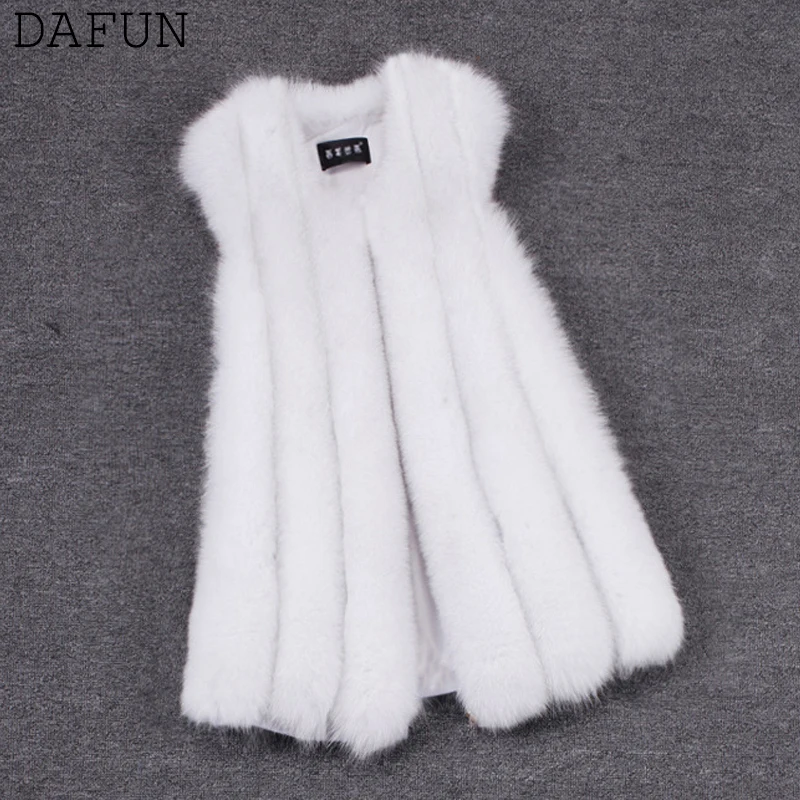 Искусственный Лисий мех жилет женская мода зимняя длинная куртка теплое меховое