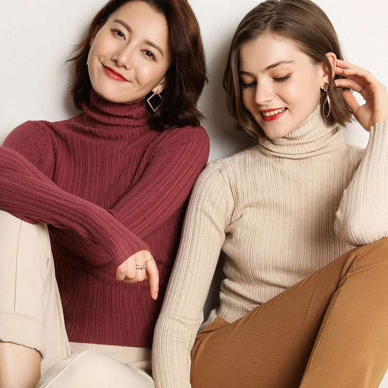 

High quality sweater women turtleneck pullover women winter cashmere sweater solid knit sweater fall fashion sweater
