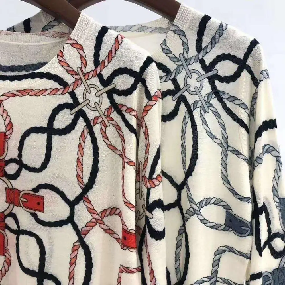VERDEJULIAY High Quality Women Knitted Sweater Casual Chian Print Lady Pullover Sweater Female Autumn winter