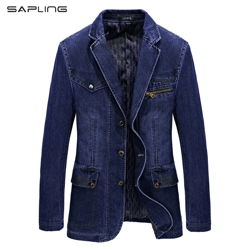 

Spring Autumn New Blazer Jackets Men's Jean Windbreaker Cotton Denim Suit Collar Cowboy Coats Male Chaqueta Hombre Outerwear 3XL