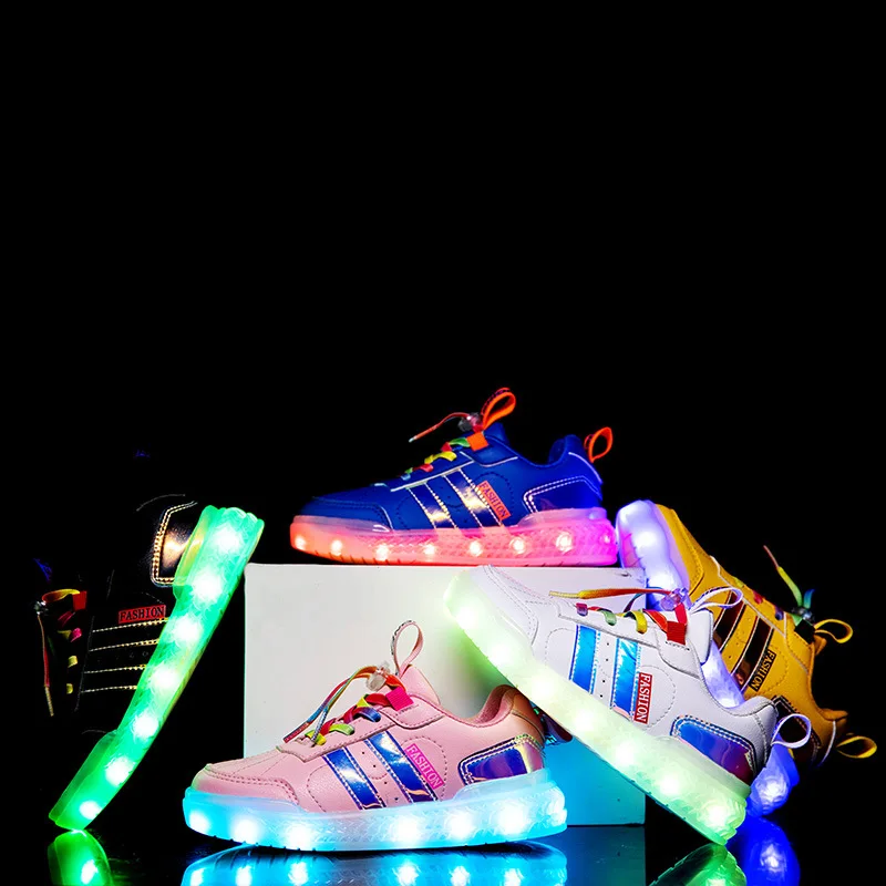 

2021 Size 26-36 USB Charging Glowing Sneakers Kid Led Shoes Luminous Sneakers for Girls Led Light Up Shoes Children Casual Shoes