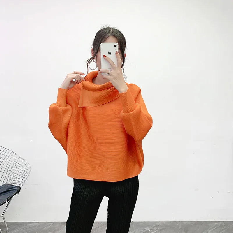 nacarat LANMREM New Scarf Collar Batwing Sleeves Pullover Twice Pleated Thickness Loose Autumn And Winter Sweatshirt WJ74304 - Color: nacarat