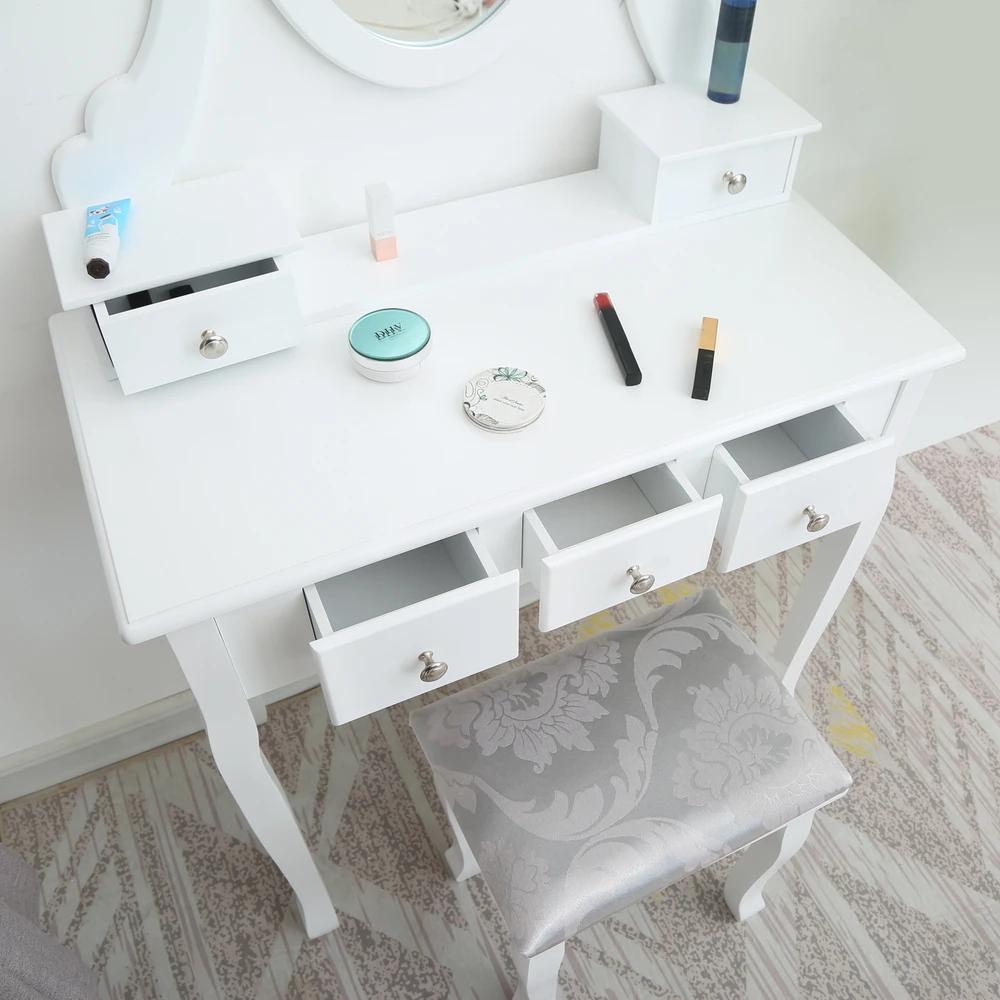 

【USA READY STOCK 】FCH Single Mirror 5 Drawer Dressing Table White Use IN BEDROOM