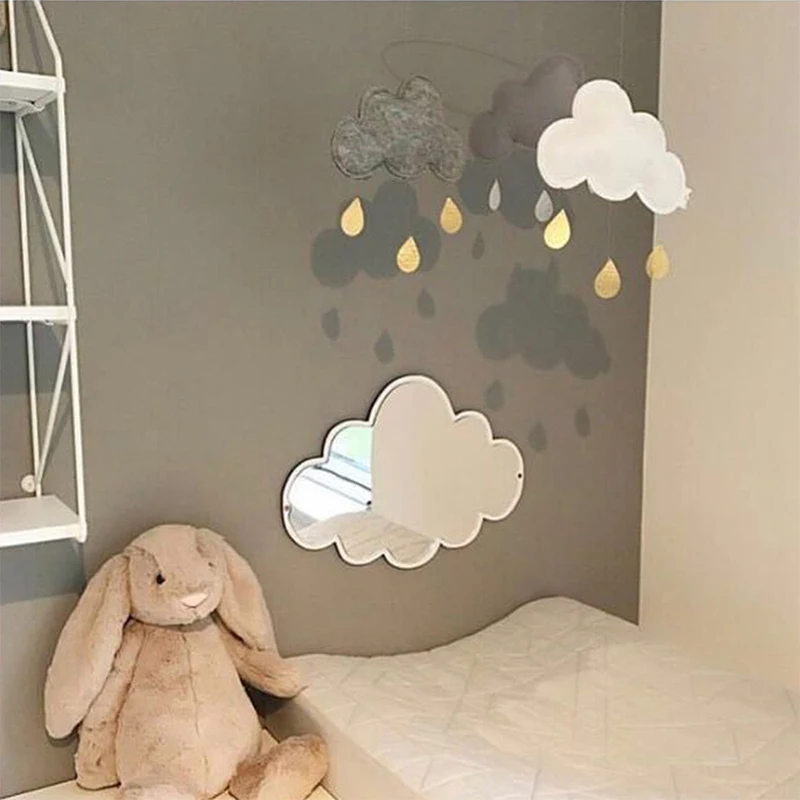 

Nordic Baby Room Cartoon Wood Acrylic Mirror Rabbit Cloud Shape Wall Hanging Decorative Mirror Nursery Home Art Wall Decoration