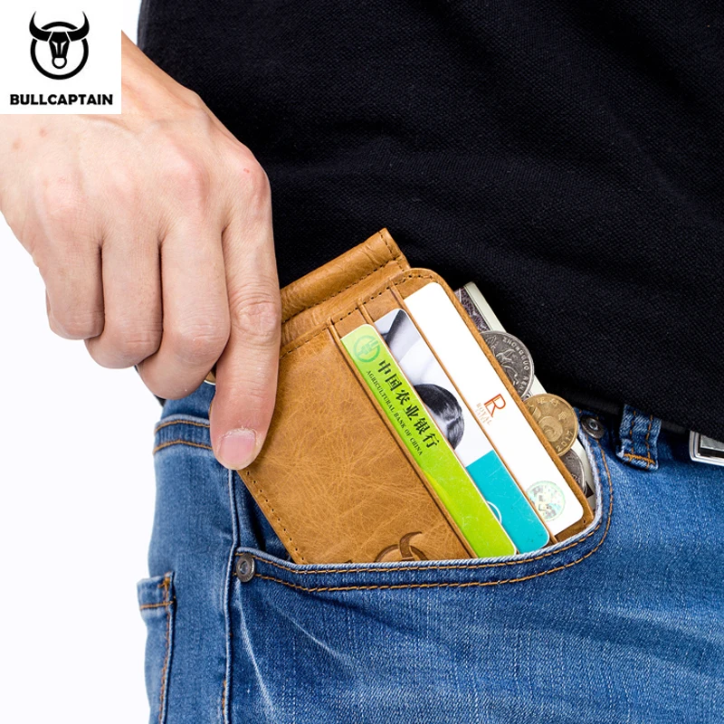 BULLCAPTAIN Leather Credit Card Holder Multi-Card Front Pocket Wallet With RFID Blocking Bi-fold business Leather Card Holder