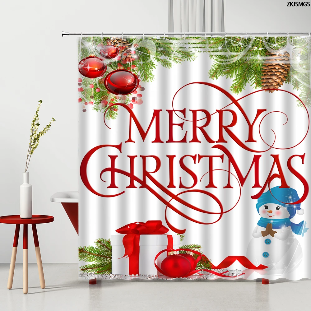 Занавеска для ванной на Новый год и Рождество занавески душа с оленем цветными
